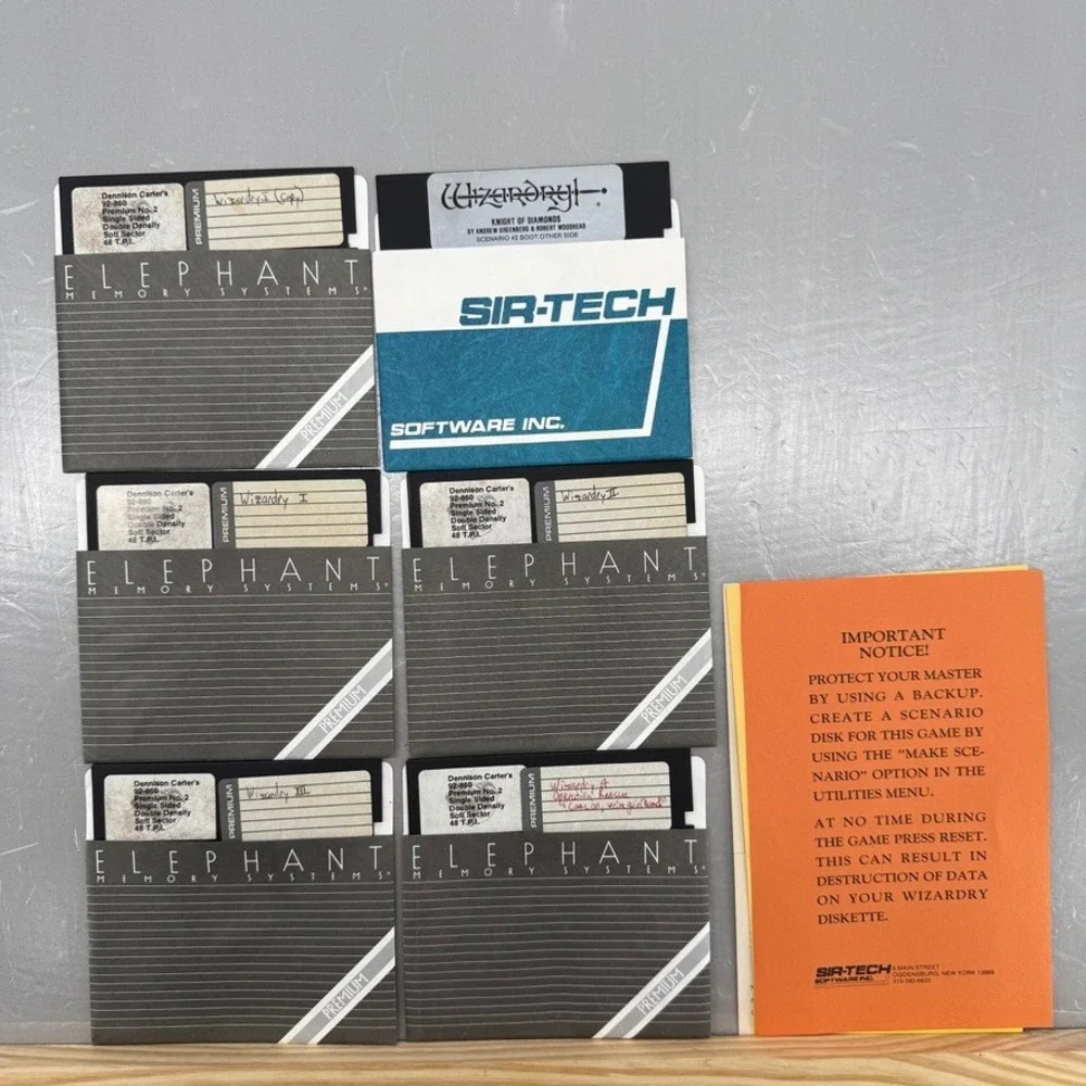 Wizardry Knight of Diamonds Apple II 5.25‎ Floppy Disk Lot Sir-Tech Vintage RPG